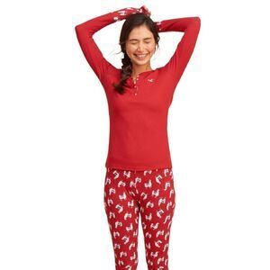 HOLLISTER pajama set red llama thermal long sleeve XS‎